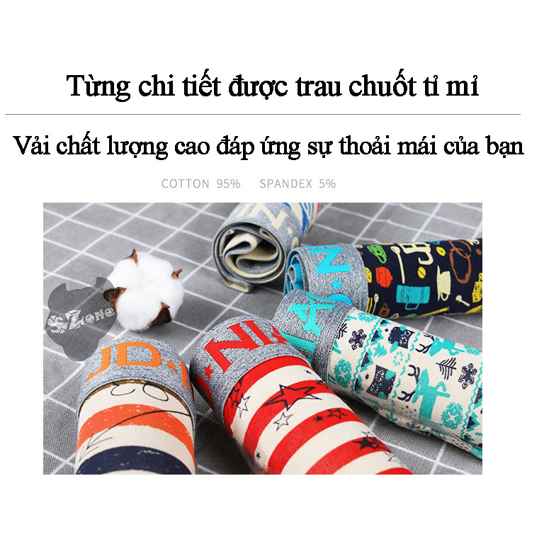 Hộp 5 Quần lót nam Boxer trơn, vải cotton thoáng mát