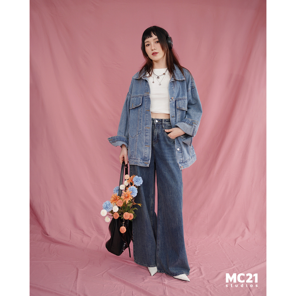 Áo khoác denim bigsize MC21.STUDIOS jacket bò oversize Unisex dáng rộng Ulzzang Streetwear Hàn Quốc A3505