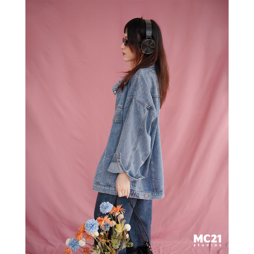 Áo khoác denim bigsize MC21.STUDIOS jacket bò oversize Unisex dáng rộng Ulzzang Streetwear Hàn Quốc A3505