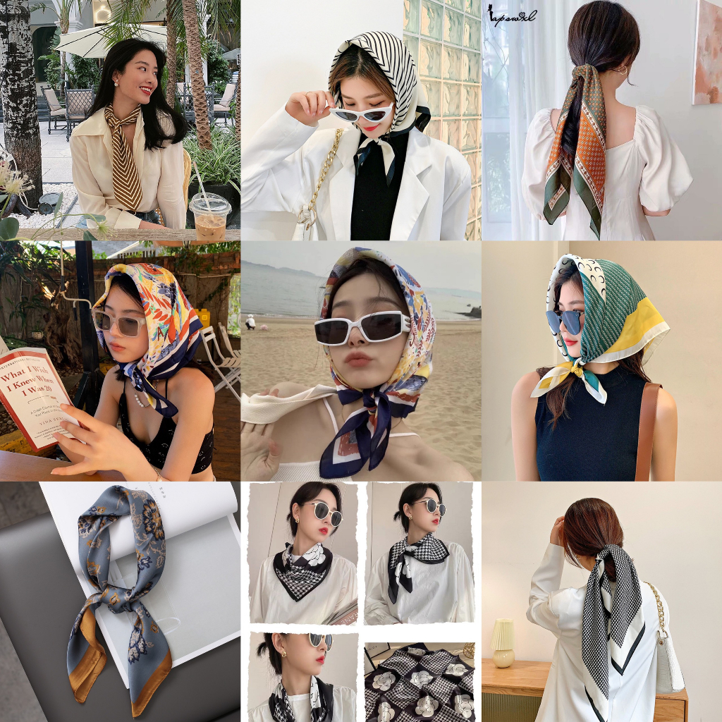Khăn Lụa Vuông 70x70cm Haa Store, Khăn Bandana Dùng Để Quàng Cổ, Buộc Tóc, Làm Áo yếm, Turban Nhiều Họa Tiết Sắc Sỡ