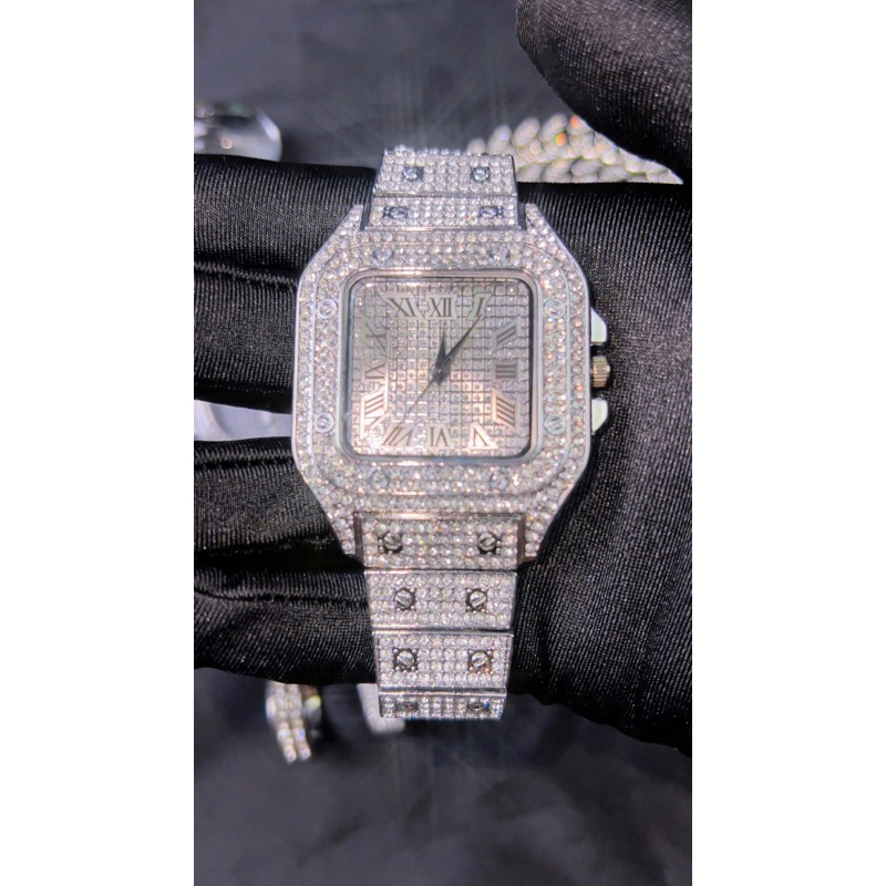 Đồng Hồ Đính Đá Nam Mặt Vuông Số La Mã - Tặng Kèm Hộp Pin CW