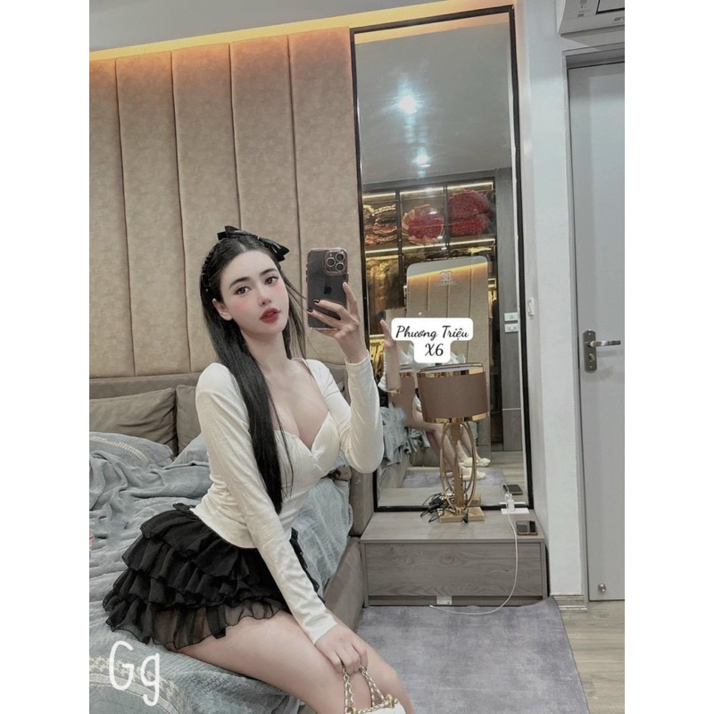 SET ÁO TAY DÀI CÚP NGỰC PHỐI CHÂN VÁY TẦNG