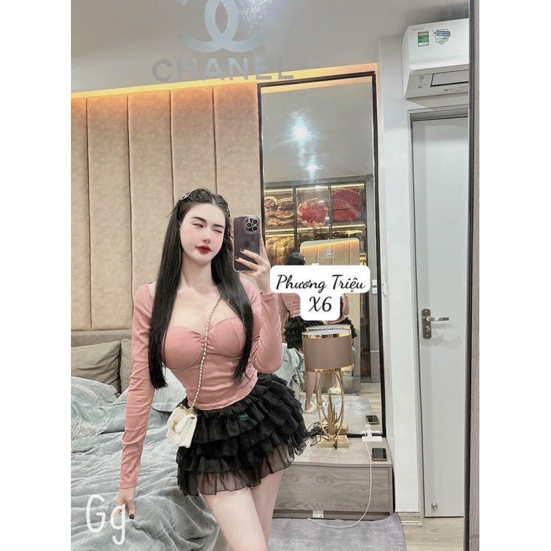 SET ÁO TAY DÀI CÚP NGỰC PHỐI CHÂN VÁY TẦNG