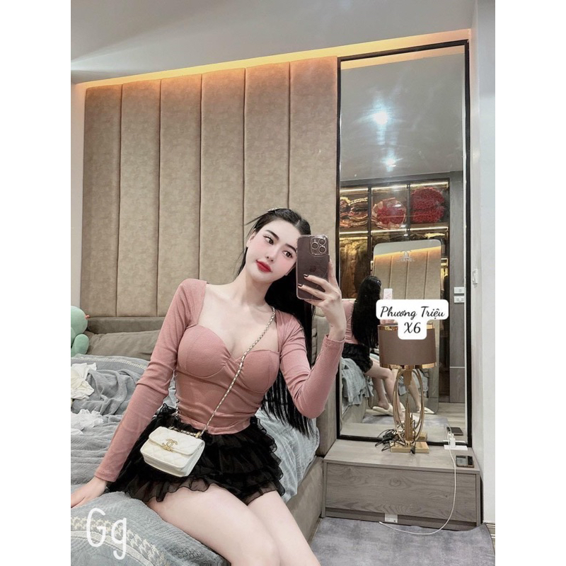 SET ÁO TAY DÀI CÚP NGỰC PHỐI CHÂN VÁY TẦNG