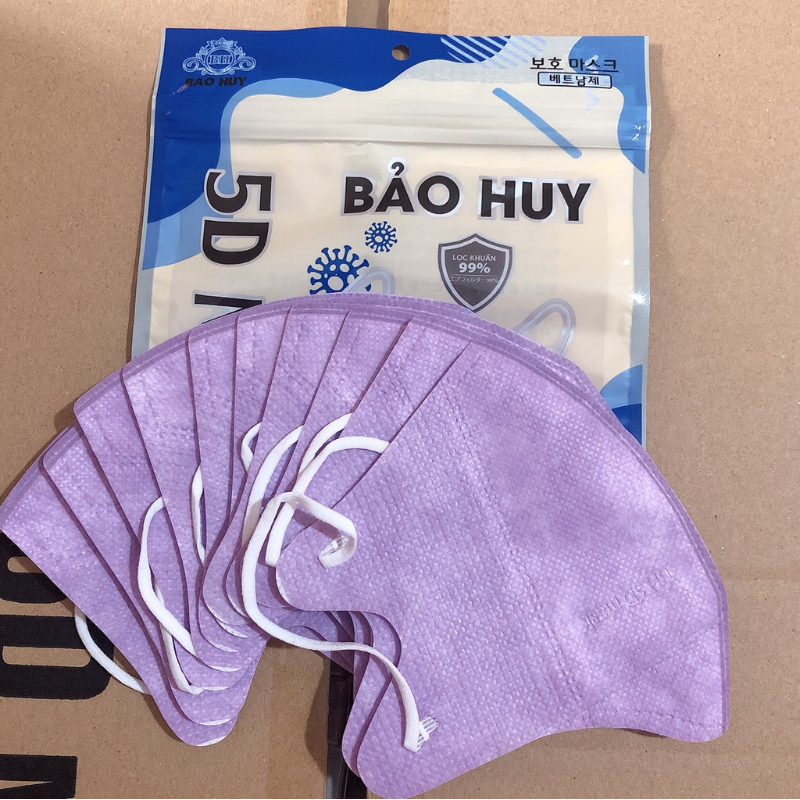 Khẩu Trang 5D Bảo Huy Thùng 100 Cái 3 Lớp Kháng Khuẩn Ôm Mặt Hàng chính hãng