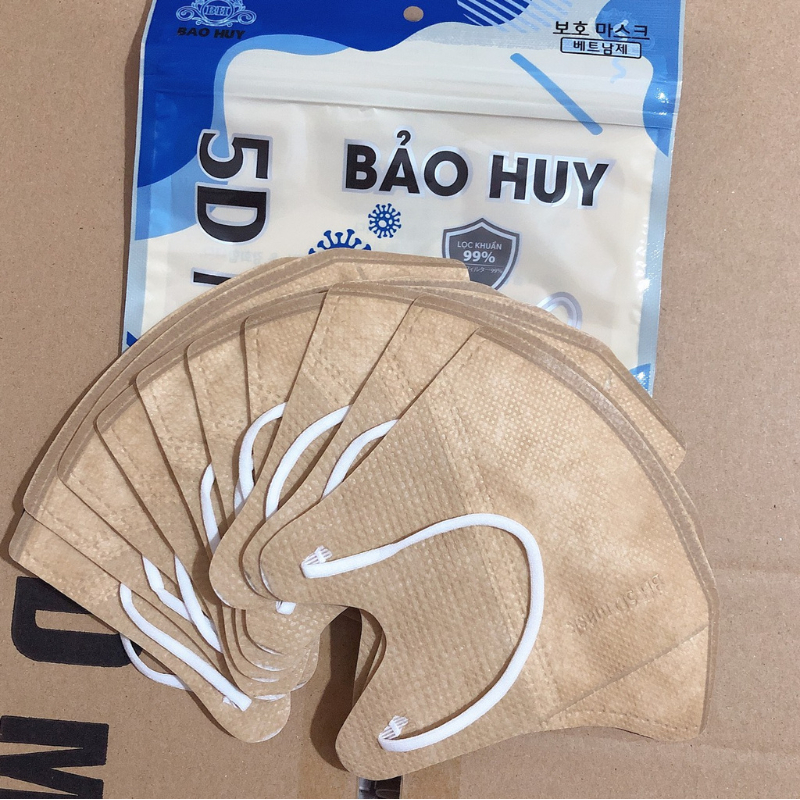 Khẩu Trang 5D Bảo Huy Thùng 100 Cái 3 Lớp Kháng Khuẩn Ôm Mặt Hàng chính hãng