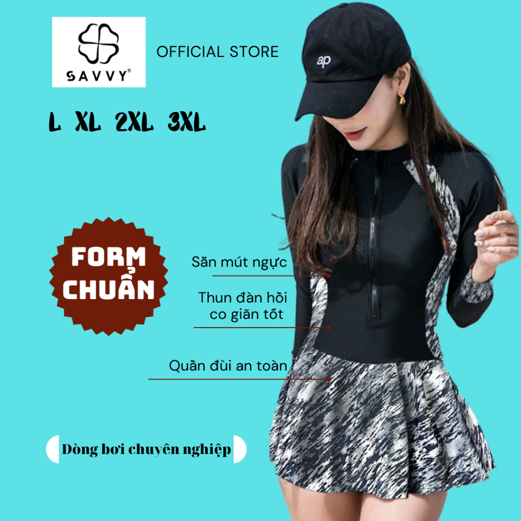 Váy Bơi BIKINI SAVVY Đồ Tắm Biển Nữ Tay Dài Khóa Kéo Bigsize Thun Lạnh Cao Cấp 2023