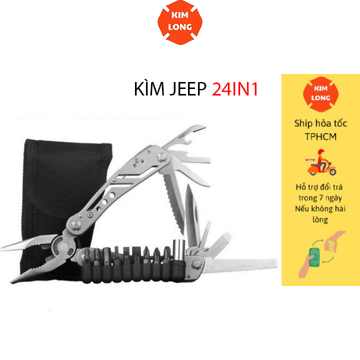 Kìm Jeep Dã Ngoại Đa Năng 24in1 Kiêm Tua Vít Dao Đồ Khui Cưa Chất Liệu Hợp Kim Thép 440C