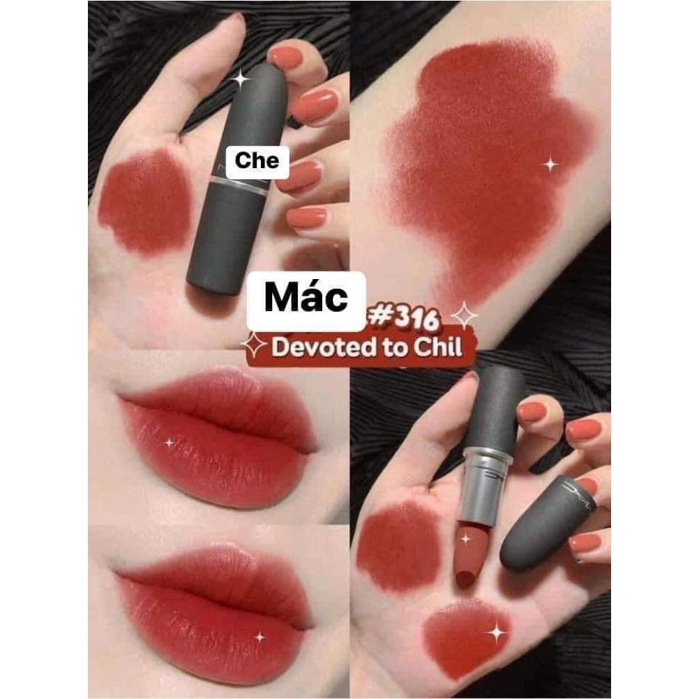 Son thỏi MAC Devoted To Chili 316 Powder Kiss Màu Đỏ Gạch