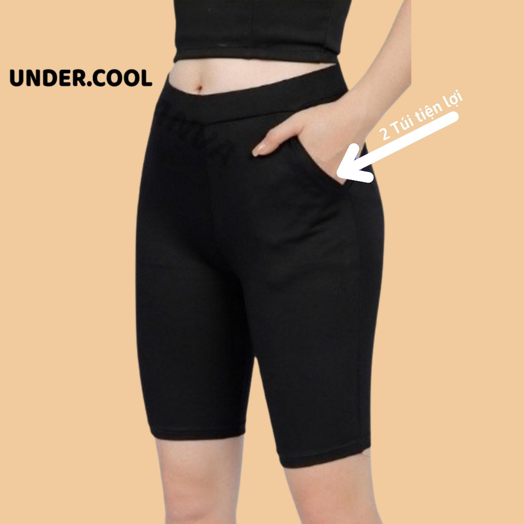 Quần legging lửng đùi nữ UNDERCOOL Tôn Dáng bigsize ôm bó vải dày dãn tốt cạp cao ngố mặc nhà dáng ôm bó tập gym yoga