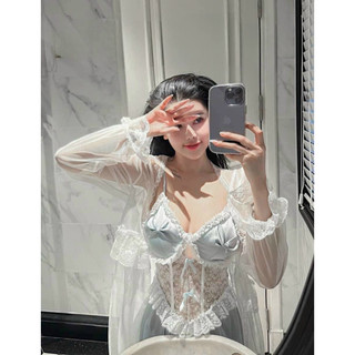 Set váy ngủ lụa phối ren cao cấp kèm choàng