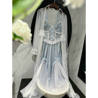 Set váy ngủ lụa phối ren cao cấp kèm choàng