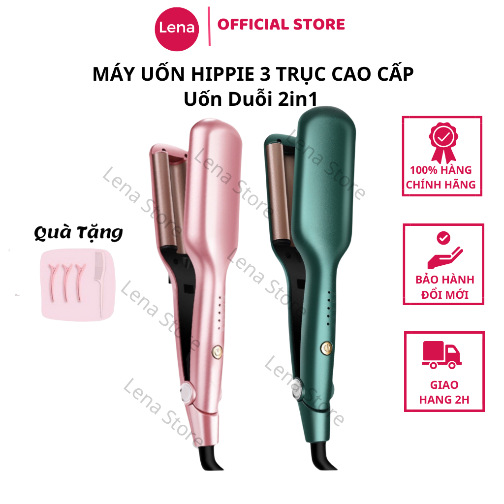 Máy Uốn Tóc Xoăn Hippie 3 Trục Dập Xoăn Gợn Sóng Nước 2in1 Hàn Quốc