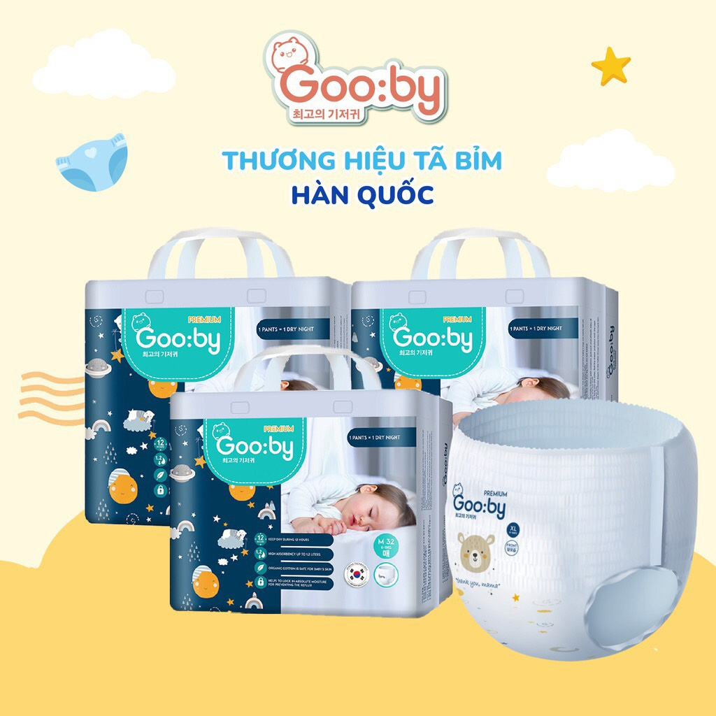 Tã/bỉm quần Gooby mềm mại, an toàn, siêu thấm hút size M/L/XL/XXL/XXXL cho bé từ 6kg