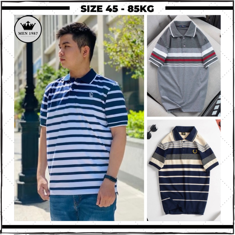Áo polo nam cao cấp vải cotton kháng khuẩn form big size in sọc, áo thun nam trung niên cho bố mặc mùa hè basic đẹp