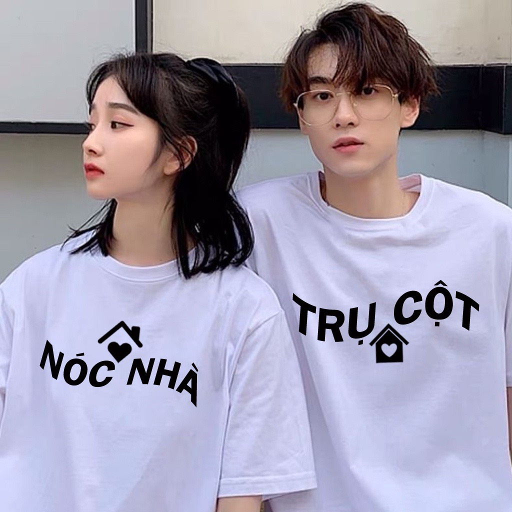 Áo đôi, áo cặp nam nữ in hình trụ cột nóc nhà chất cotton thoáng mát