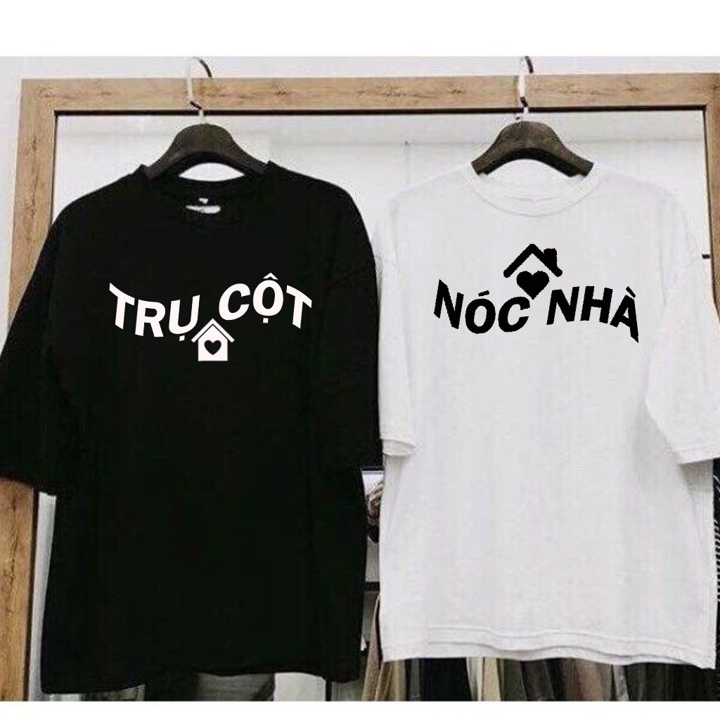 Áo đôi, áo cặp nam nữ in hình trụ cột nóc nhà chất cotton thoáng mát