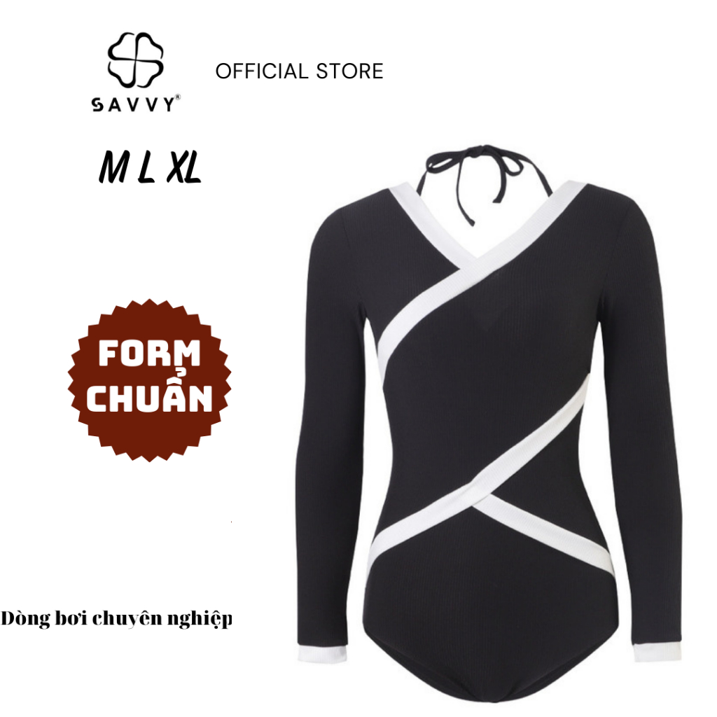 Đồ Bơi BIKINI SAVVY Monokini Nữ Liền Mảnh Kín Đáo Tay Dài Phối Viền Đẹp Sang B1MNPV Chất Liệu Thun Lạnh Cao Cấp