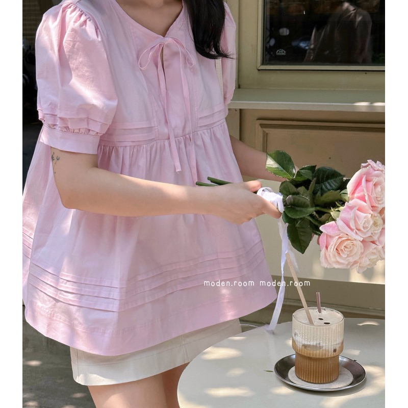 áo babydoll xếp ly Pinky [ màu ngoài sáng hơn]