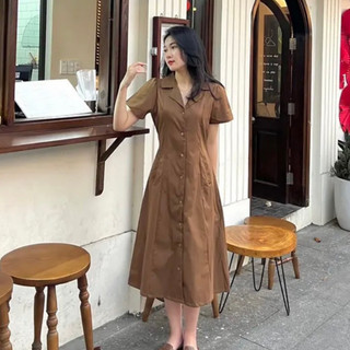 Váy cổ vest lưng chun dáng dài HEPPY _Vaycovest091
