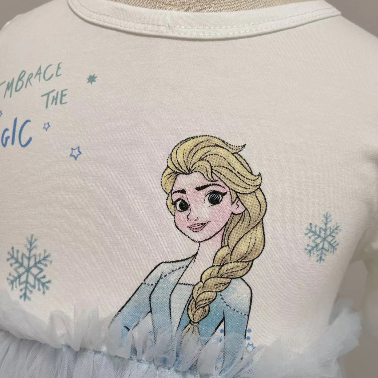 Váy công chúa Elsa Frozen tay ngắn mùa hè, áo thun cotton phối đầm xòe lưới bồng bềnh dễ thương - VES02