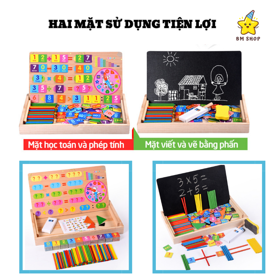 Bộ đồ chơi gỗ toán học từ tính thông minh chữ số kèm 100 que tính BM giáo dục sớm cho bé