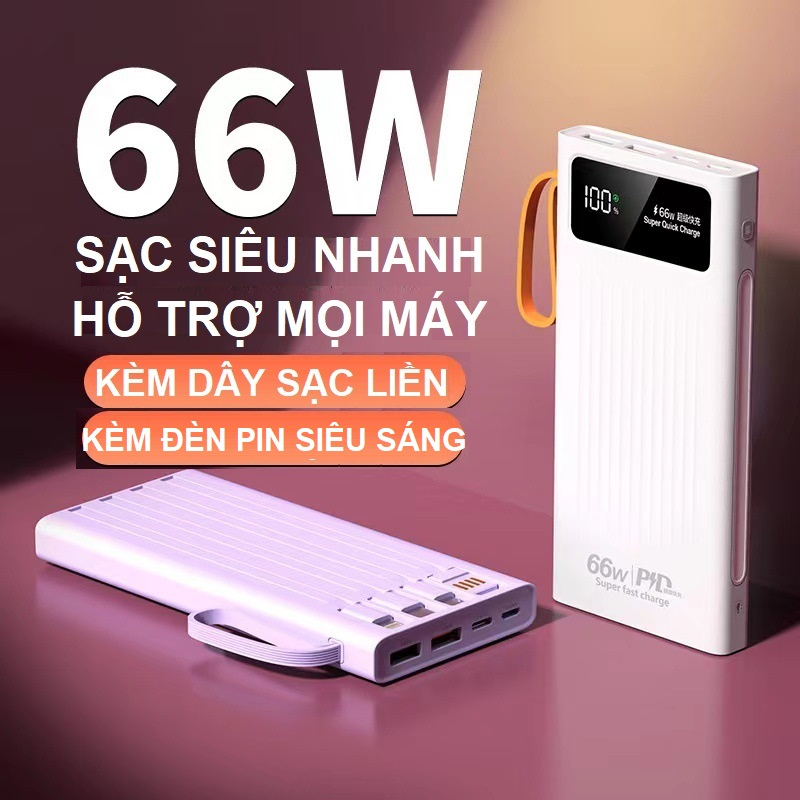 Sạc dự phòng 20000mAh sạc siêu nhanh 66w cho mọi điện thoại chuẩn sạc PD QC VOOC DART FLASH
