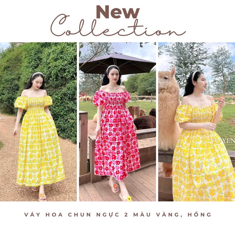 Đầm Hoa Dáng Dài Bo Chun Ngực