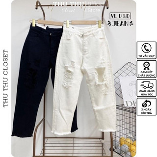 Quần baggy bò rách nữ, baggy jean cá tính 2 màu trắng, đen siêu đẹp