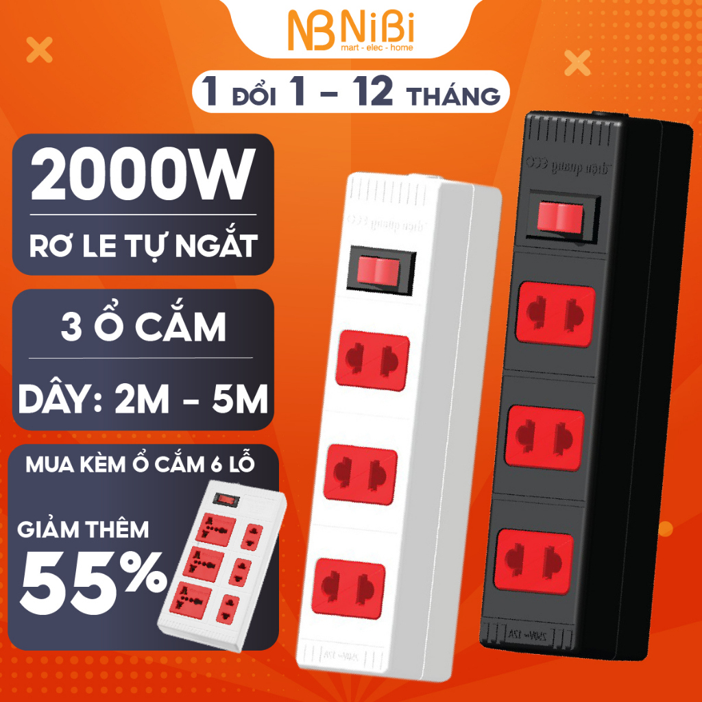 Ổ cắm điện đa năng Điện Quang 32ECO chịu tải 2000W, Ổ điện đa năng 3 lỗ, ổ điện dài 5M - Bảo hành 12 tháng lỗi 1 đổi 1
