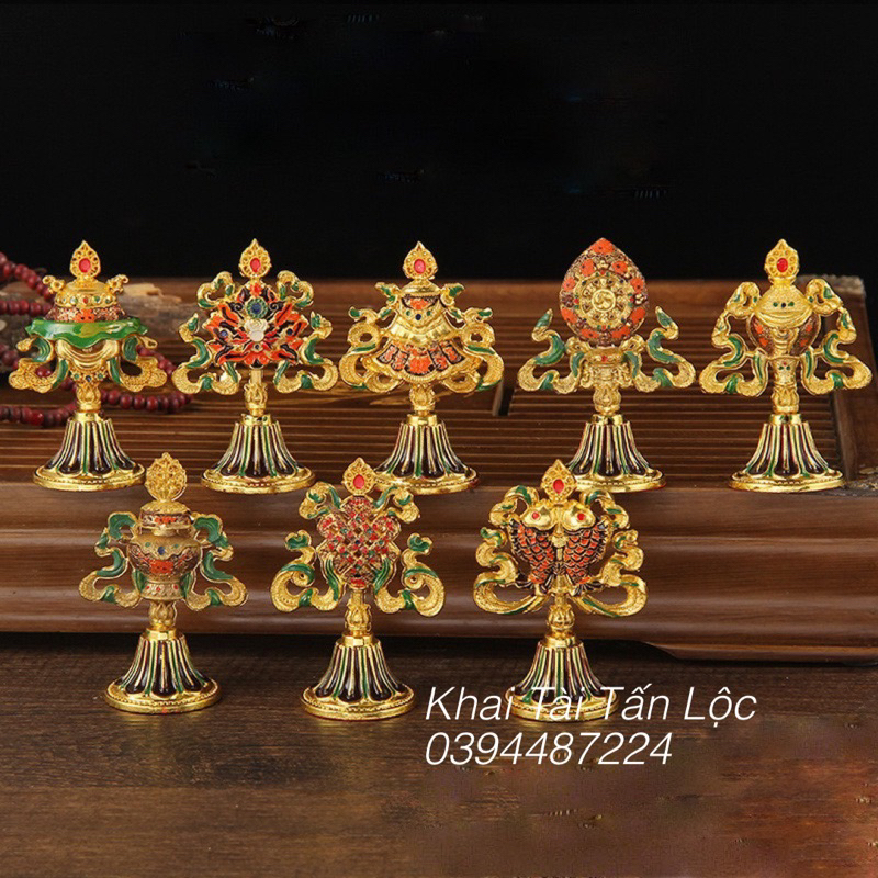 Bộ bát cát tường - 8 biểu tượng Phật Giáo Tây Tạng cao 10cm