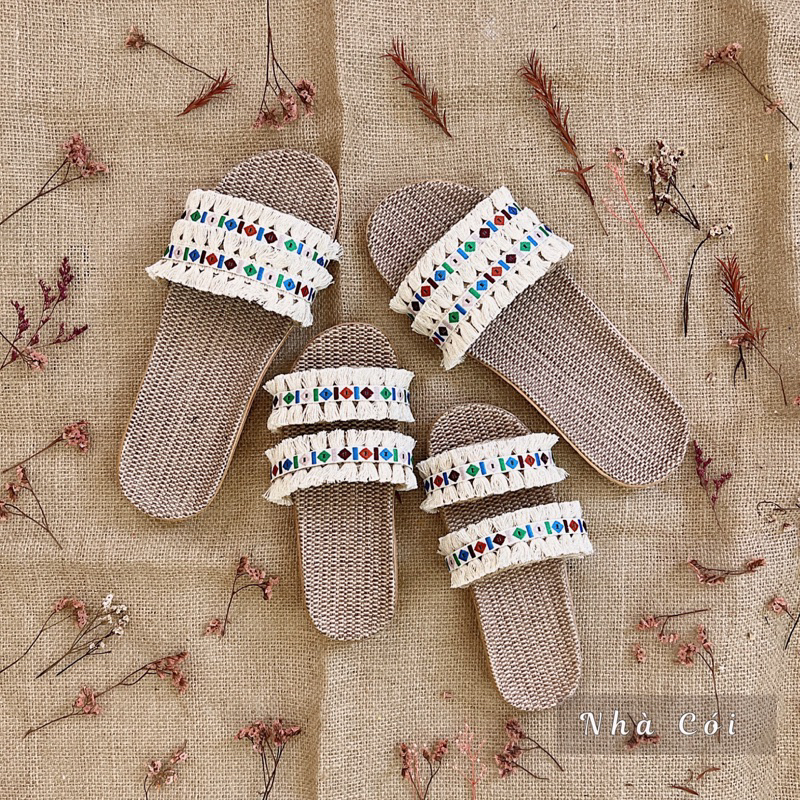 Dép cói đi biển siêu nhẹ Tua rua tuyết Mẹ&bé