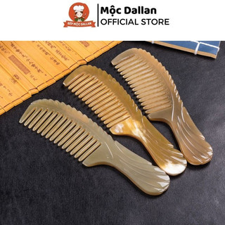 Lược sừng chuôi khía răng to dài 20cm màu trắng nưa, lược chải tóc gỡ rối massage đầu siêu phê