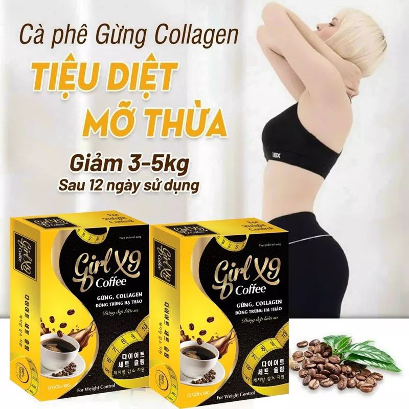 CÀ PHÊ GỪNG COLLAGEN ĐÔNG TRÙNG HẠ THẢO X9 hộp 12 gói x 10g giảm cân , đẹp da, giữ dáng