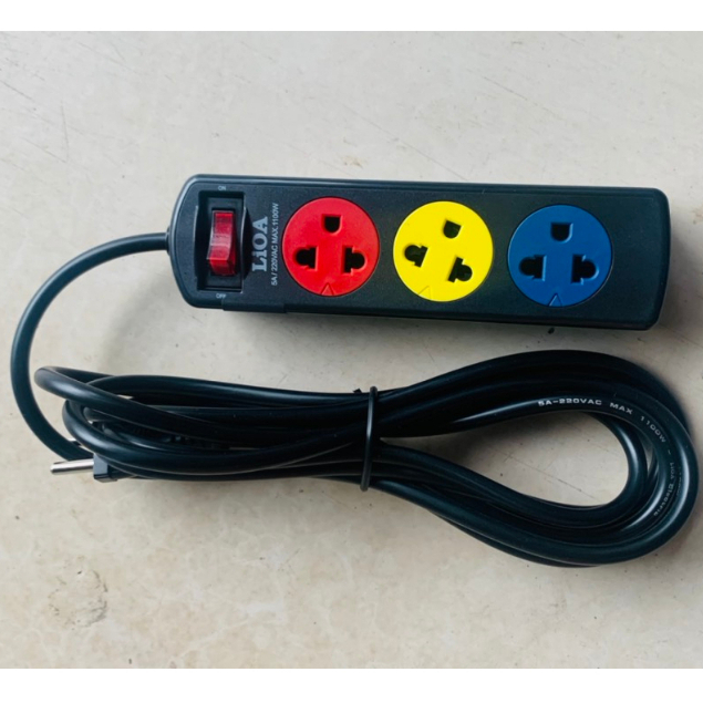 Ổ cắm điện Lioa, Ổ điện Lioa Có Công Tắc, Ổ cắm điện đa năng 3 lỗ, ~2000W, Dây Dài 5m - 3TSN5