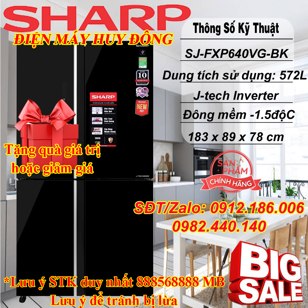 Tủ lạnh Sharp Inverter 572 lít SJ-FXP640VG-BK