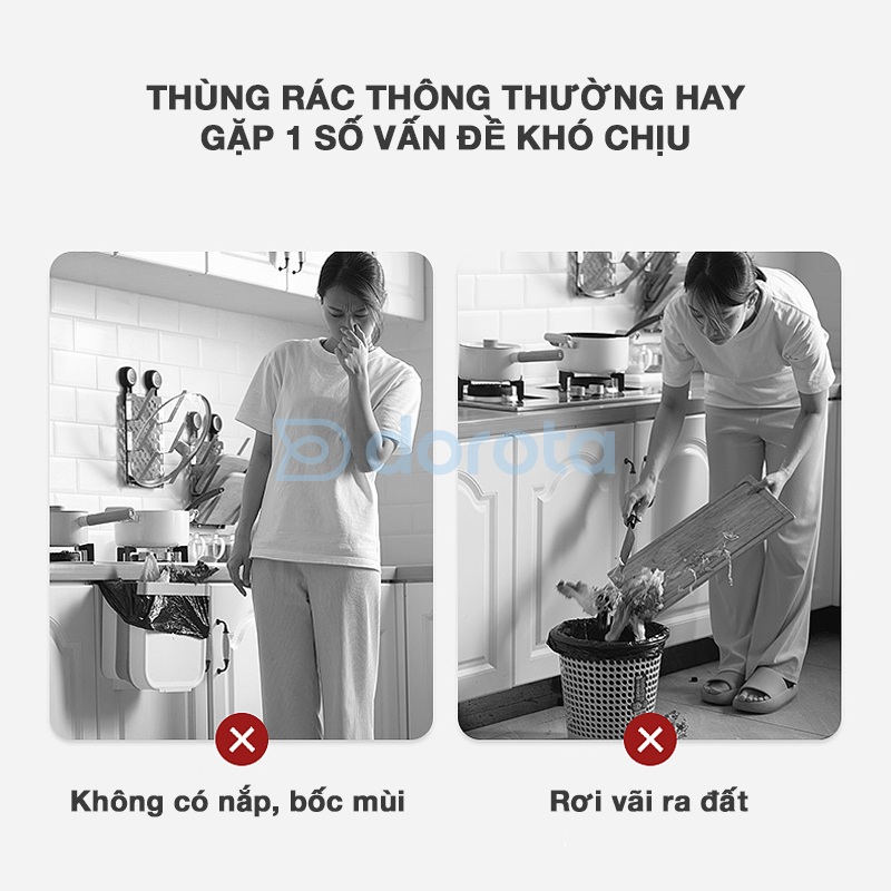 Thùng rác treo tủ bếp có nắp DOROTA cao cấp thông minh dễ dàng di chuyển có thể dán lên tủ size lớn AT773