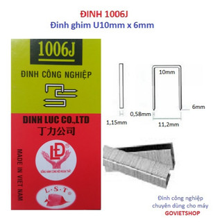 Đinh 1006J hộp 5000 cây ghim U10mm x chân dài 6mm bấm gỗ ván giấy yên xe vật liệu trang trí J1006