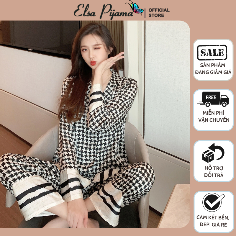 Bộ Lụa Mặc Nhà Đồ Pijama Nữ Tay Dài Chất Lụa Cao Cấp Mát Mềm Mịn ELSA PIJAMA