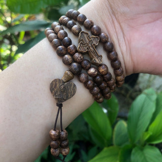 Vòng Tay Trầm Tốc 108 Hạt Mix Charm Thánh Giá & Đức Mẹ Maria