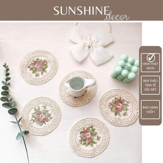 Sét 3 miếng lót cách nhiệt bát đĩa cốc chén chất liệu Polyester đa năng đẹp mắt phòng cách cổ điển