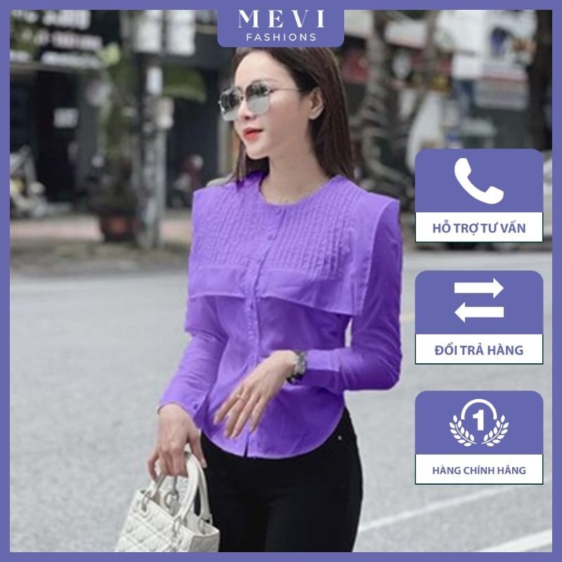 áo sơ mi nữ phối bèo tiểu thư cổ vạt cách điệu màu tím chất liệu kate_A2092