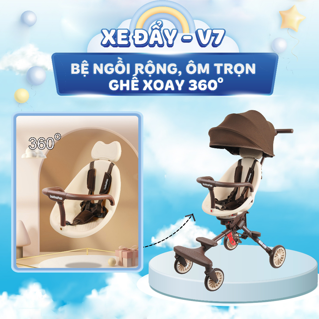 Xe Đẩy Cho Bé, Xe Đẩy Gấp Gọn Đảo Chiều V7