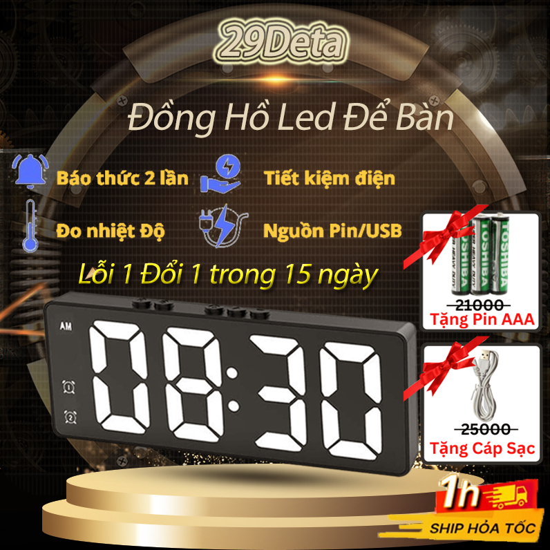Đồng hồ báo thức để bàn, đồng hồ trang trí SZ810, màn hình led 29deta kích thước 6cmx16cm, trang trí bàn làm việc