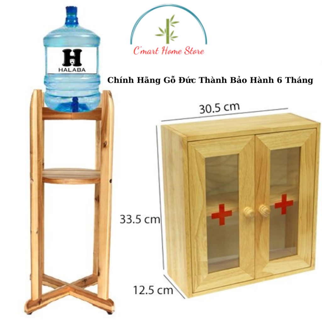 KỆ GỖ ĐỂ BÌNH NƯỚC 20 LÍT - TỦ THUỐC Y TẾ GIA ĐÌNH - TẶNG KÈM MIẾNG LÓT LY GỖ TRÀM-CHÍNH HÃNG CMART HOME
