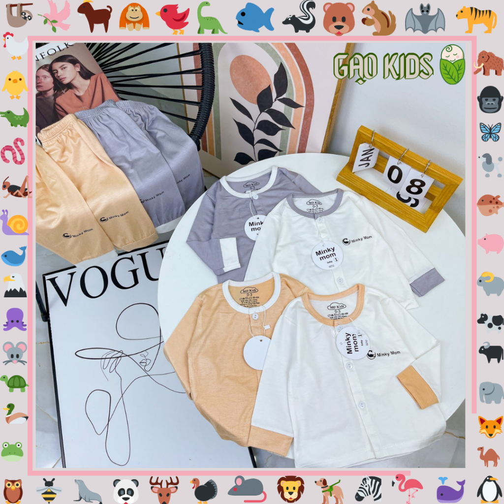 Bộ Dài Tay Cài Cúc Cho Bé Minkymom,Quần Áo Sơ Sinh Thu Đông Cho Bé