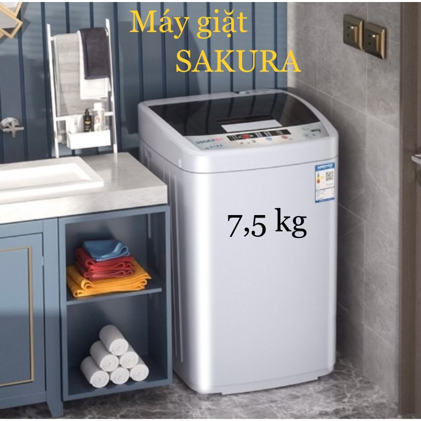 Máy giặt mini SAKURA 7.5kg Tự động 100%, với 3 chế độ giặt, vắt, sấy - có thể giặt đồ từ 3-4 người