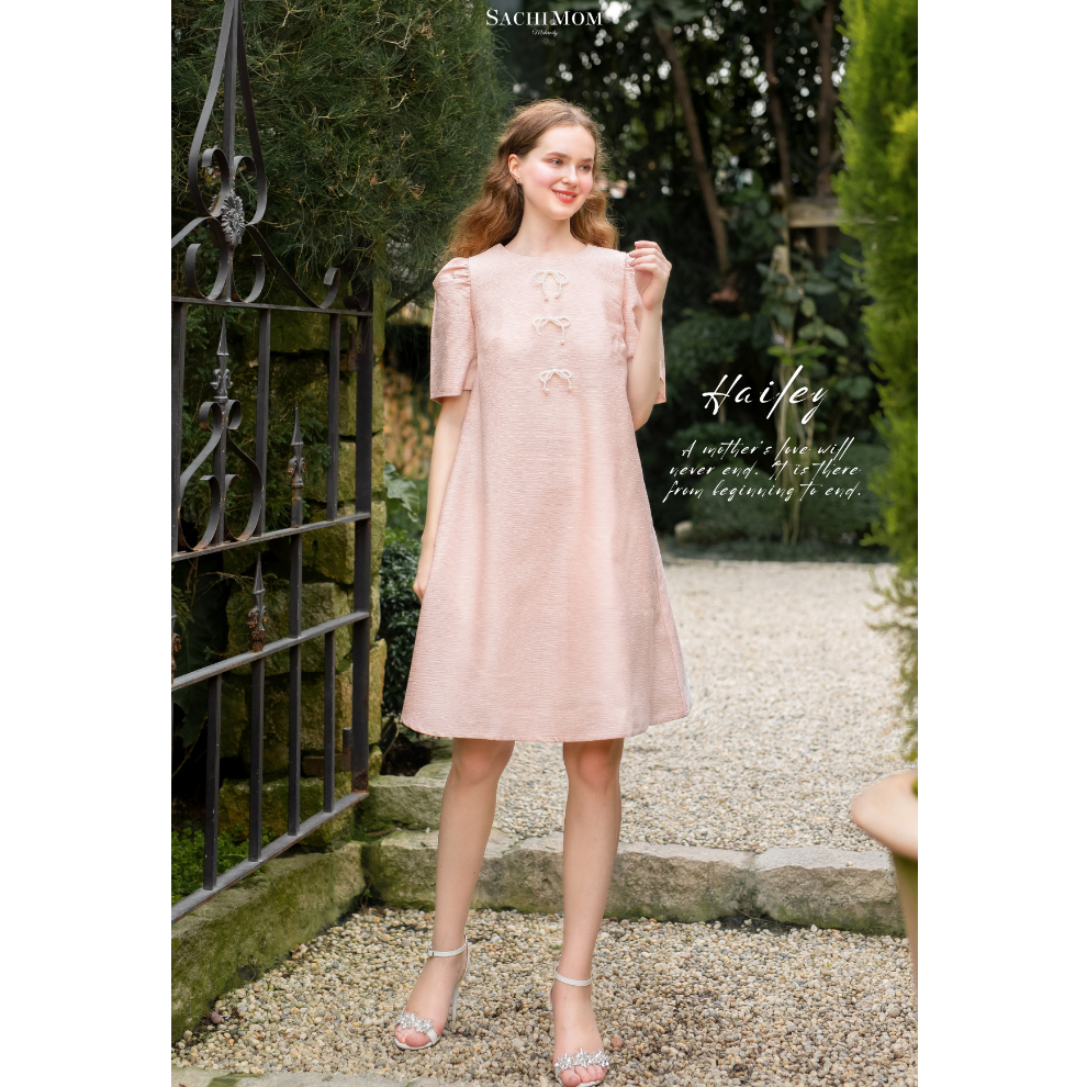 SACHIMOM - Đầm bầu dáng xòe đính nơ ngọc trai sang trọng HAILEY DRESS