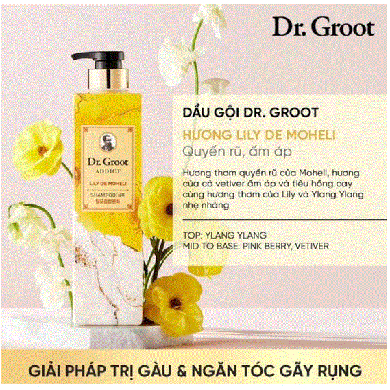 Dầu gội sạch gàu chăm sóc da đầu ngăn gãy rụng Dr. Groot Addict Shampoo 385ml - Chuẩn Auth