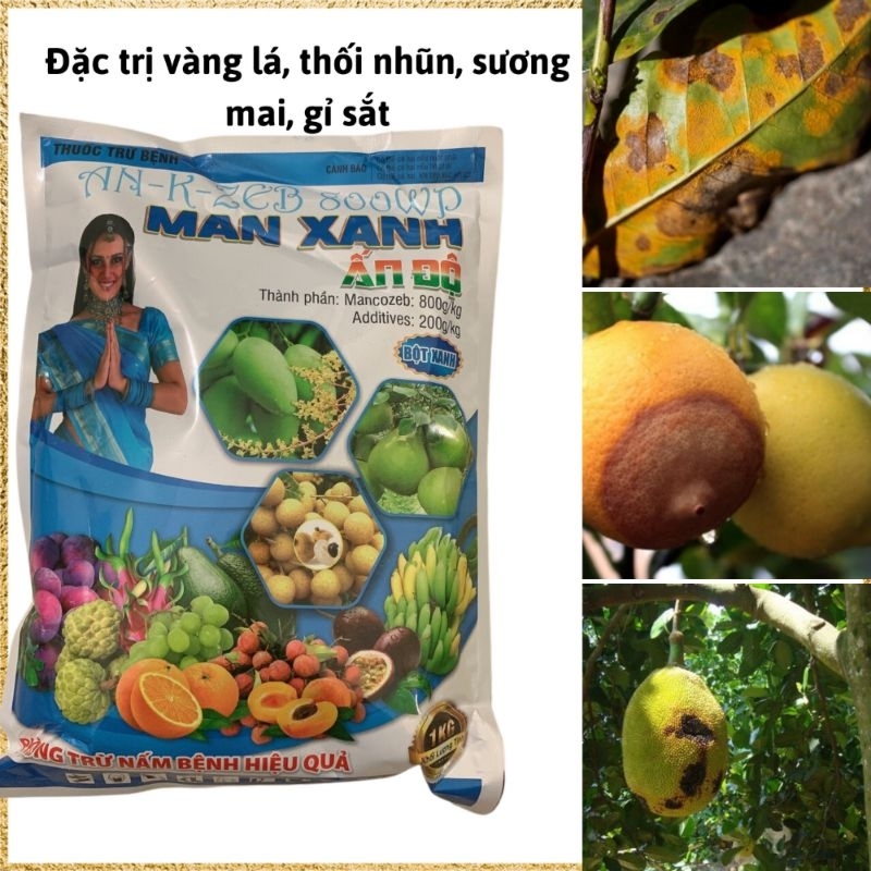 Thuốc trừ bệnh cho cây trồng- Man xanh Ấn Độ - 1kg - An-k-zeb 800Wp Đặc trị nấm khuẩn,vàng Lá, sương Mai, rỉ sắt